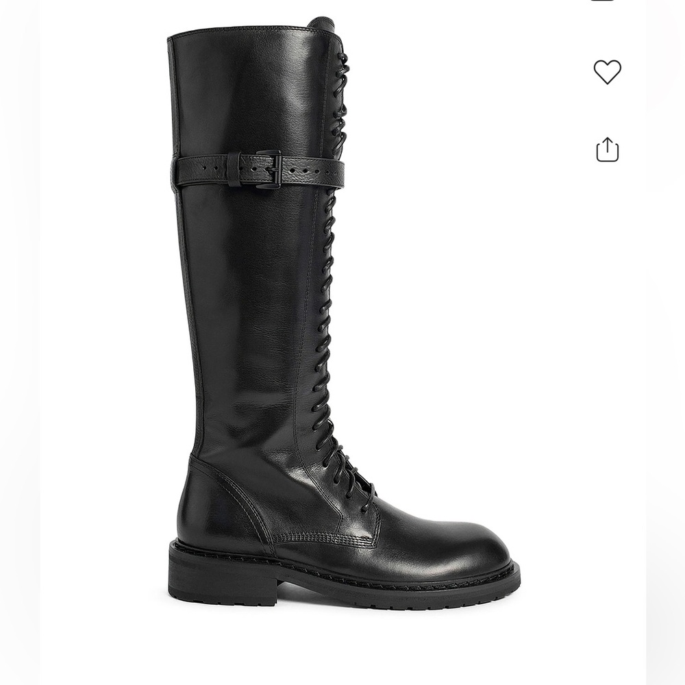 Ann Demeulemeester Danny Black Leather Lace-Up Combat Boots-37
